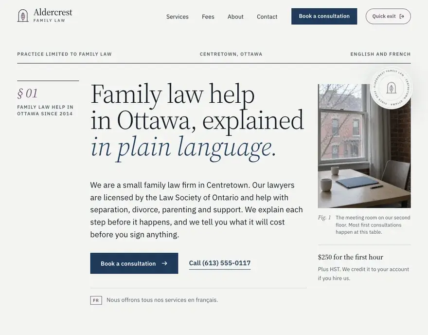 Home page of the Aldercrest Family Law website