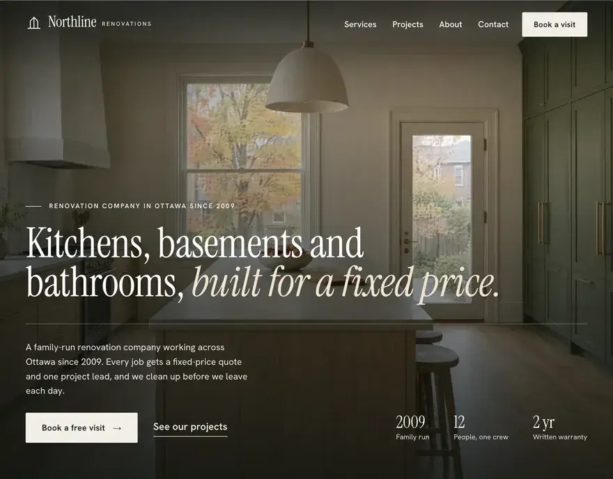 Home page of the Northline Renovations website