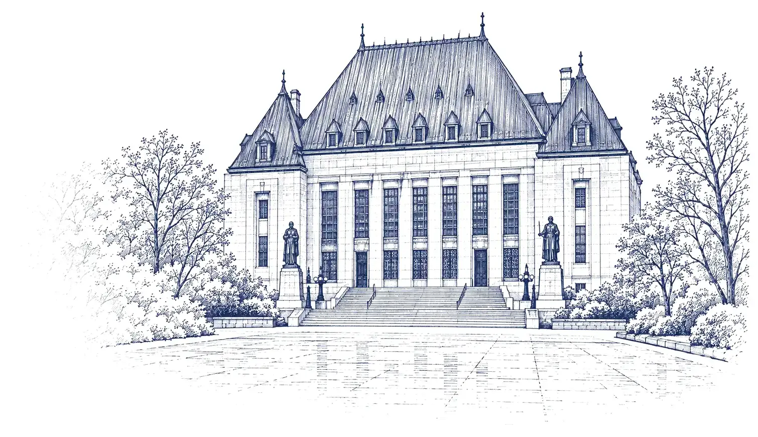 Ink drawing of the Supreme Court of Canada building in Ottawa